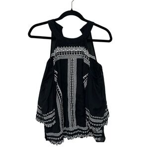Karen Millen Black White Embroidered Cold Shoulder Blouse Size 8